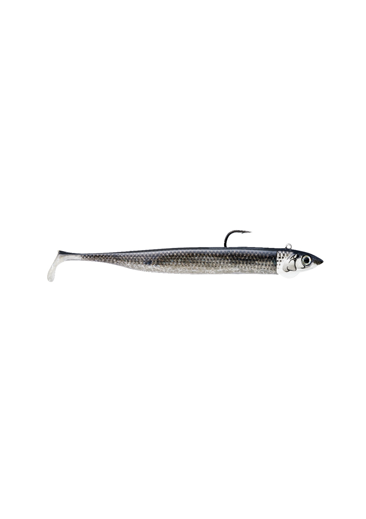 Realistischer Schwimmköder aus weichem Kunststoff zum Angeln im Süß- oder Salzwasser, in Köderfischmuster mit freiliegendem Haken. – Fishing Adventure GmbH