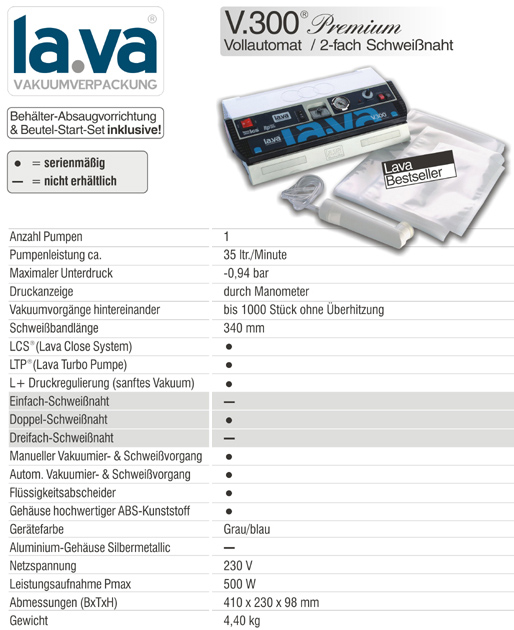 Lava V 300 Premium Vakuumiergerät mit gratis Vakuumbeutel