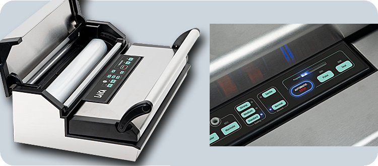 Vakuumiergerät Laica mit Bedienfeld und sichtbarer Siegelbeutelrolle. Zur Konservierung und Lagerung von Lebensmitteln. – Fishing Adventure GmbH