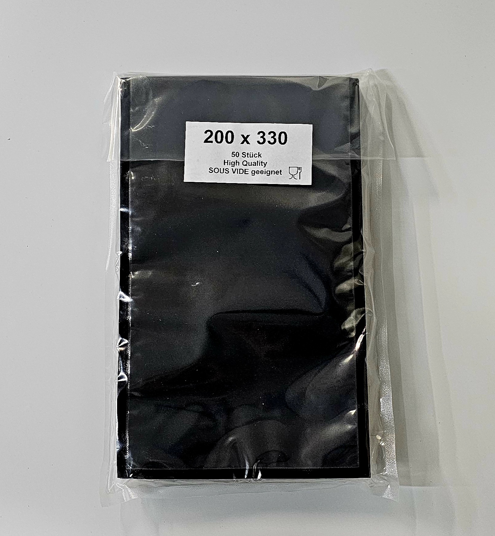 Vakuumierbeutel Schwarz Transparent mit Struktur 200x330mm